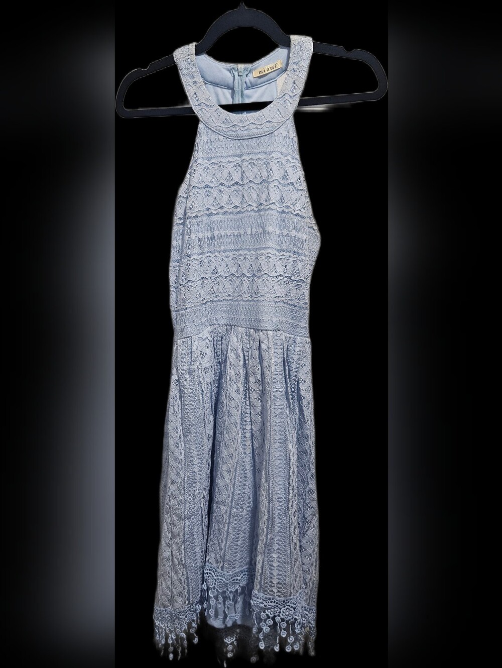 Light Blue Lace Halter Midi Dress